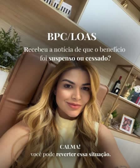 Capa de BPC/LOAS com Jhoingle Lima e pergunta sobre benefício suspenso ou cessado